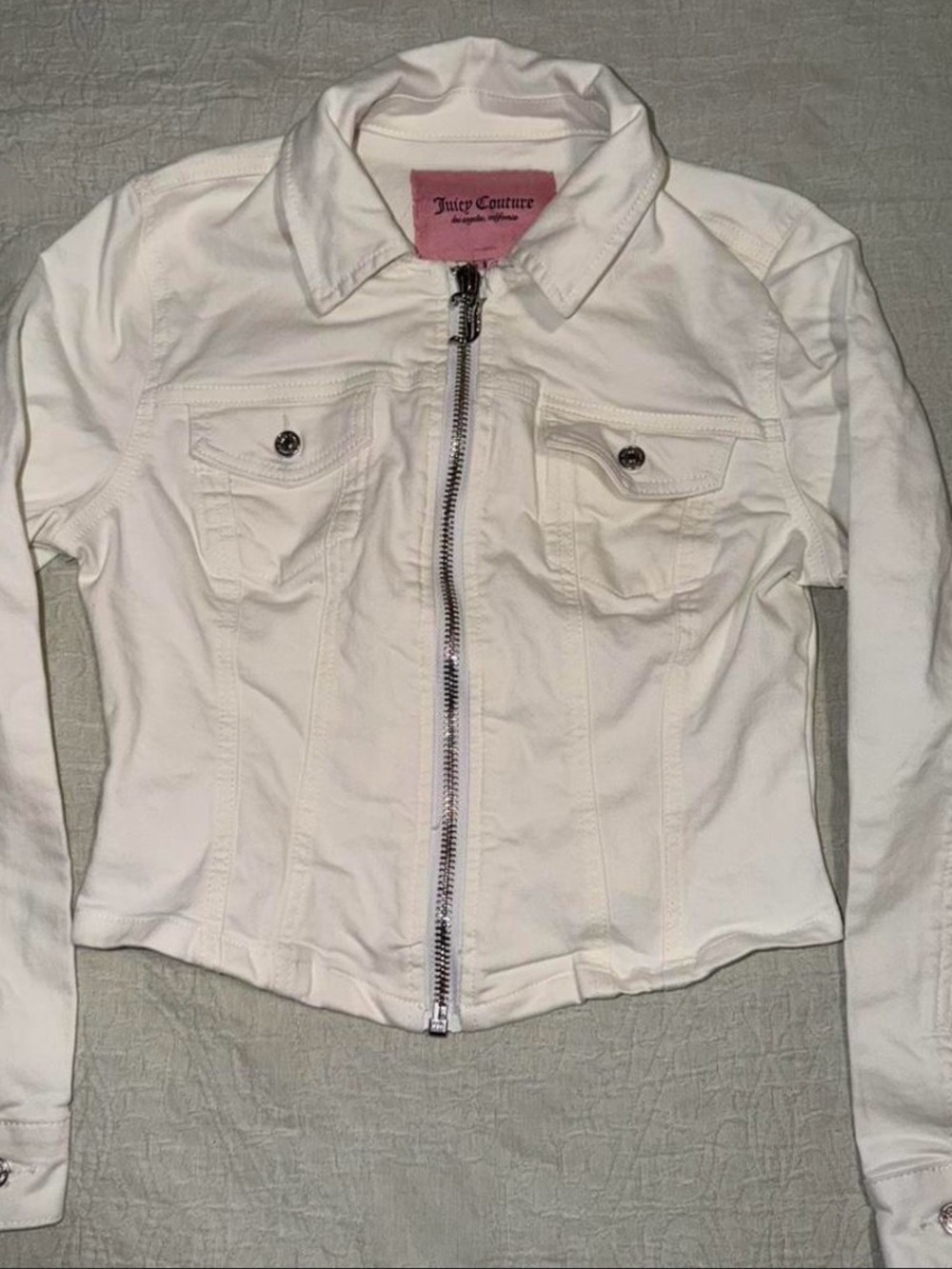 Juicy Couture White Zip-Front Jean Jacket